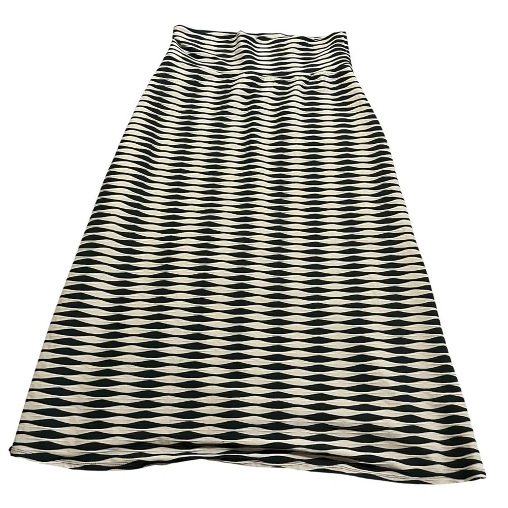 Black Tan Geometric Maxi Skirt Size XL elastic hippie boho goth Halloween office